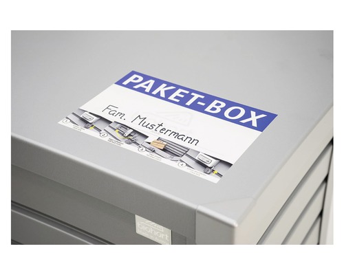 Cutie poștală pentru colete cu autocolant și instrucțiuni de utilizare