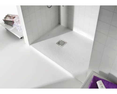 Duș de colț cu scurgere pătrată și gresie