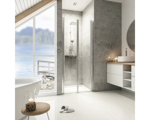 Ușă duș pendulară pentru nişă Schulte Garant, 80x200 cm, sticlă securizată transparentă, profil crom