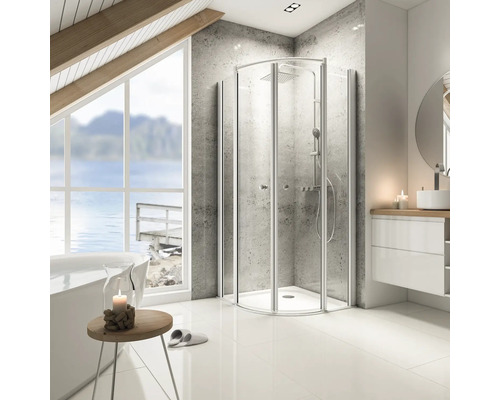Cabină de duș semirotundă Schulte Garant Bella II, 80x80x200 cm, sticlă securizată transparentă, profil alunatur