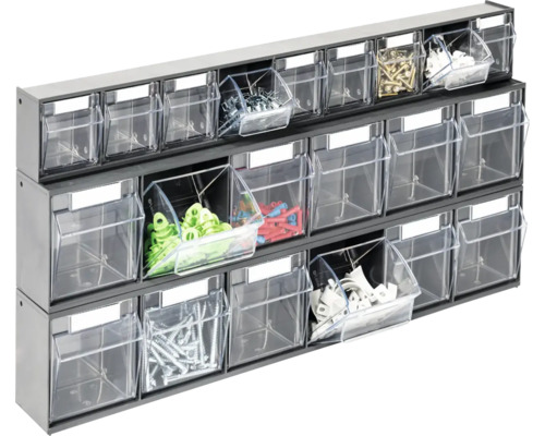 Raft de atelier cu sertare transparente pentru depozitarea pieselor mici