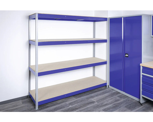 Sistem de rafturi cu patru niveluri și dulap de atelier în cameră