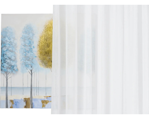 Șaluri decorative și un tablou cu copaci