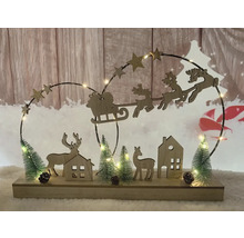 Decorațiune luminoasă de Crăciun cu reni, stele și case pe un suport de lemn