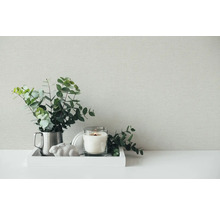 Scenă decorativă cu lumânare, plantă și decorațiuni pe o tavă