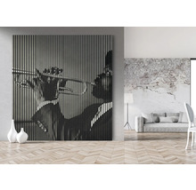 Panou decorativ de perete cu imaginea unui trompetist într-o sufragerie