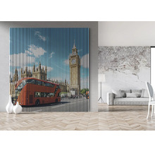 Tablou de perete cu autobuzul londonez cu etaj și Big Ben în model cu dungi