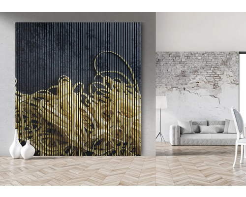 Cameră de zi cu pictură murală modernă și vaze decorative