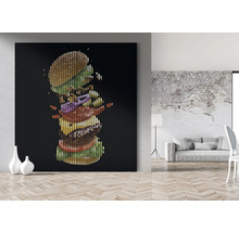Imagine decorativă de perete cu motiv de burger într-un interior modern
