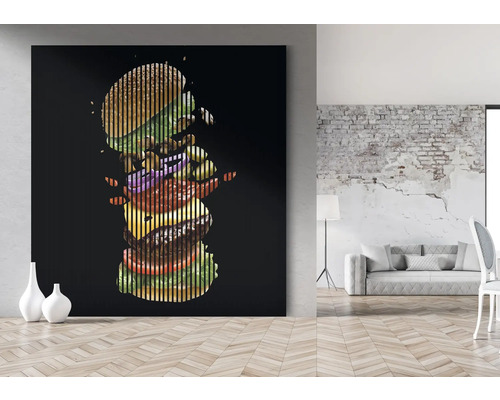 Imagine decorativă de perete cu motiv de burger într-un interior modern