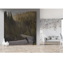 Fotografie de interior cu panou acustic cu motiv forestier