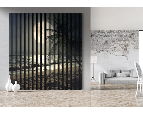 Panou de perete cu motiv de peisaj de plajă la lumina lunii în camera de zi