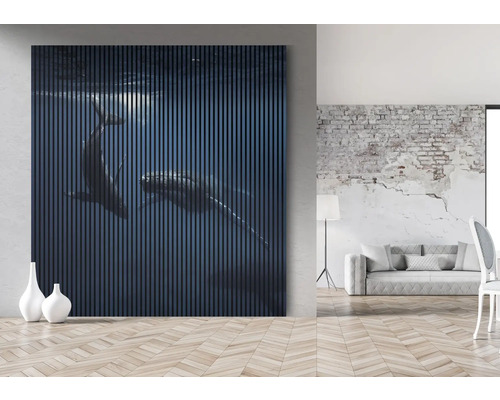 Panouri decorative de perete cu motiv balenă într-un spațiu de locuit luminos