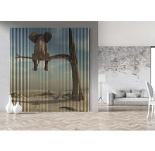 Imagine de perete cu un elefant într-un copac, structură verticală cu lamele pentru utilizare decorativă în interior