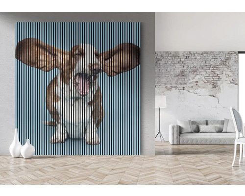 Tablou decorativ de perete cu motiv canin și structură cu lamele