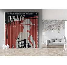 Poster decorativ cu dungi verticale și motiv thriller într-un living