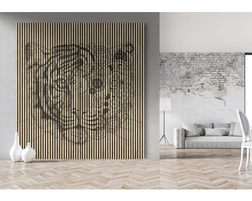 Placă decorativă cu motiv animalier într-un living luminos