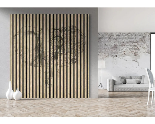 Panou decorativ de perete cu motiv elefant într-o cameră luminoasă