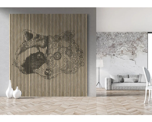 Spațiu de locuit cu panou din lemn cu motiv de urs