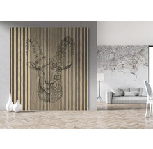 Panou decorativ de perete cu design de capră într-un spațiu de locuit modern.