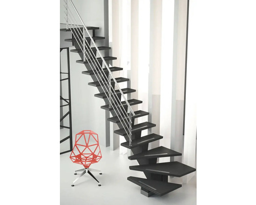 Scară cu balustradă din oțel inoxidabil și scaun roșu