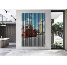 Tablou de perete cu autobuz londonez cu etaj și Big Ben în design cu dungi