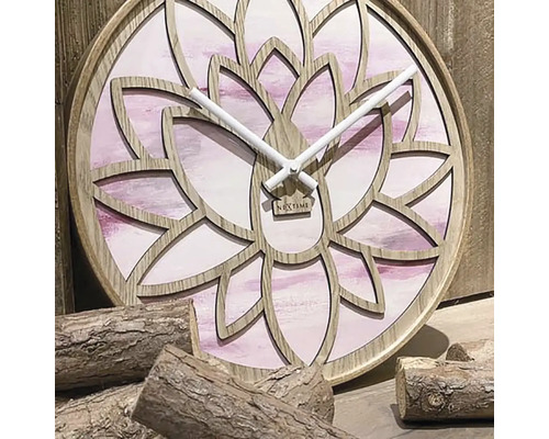 Ceas Nextime cu model floral și elemente din lemn