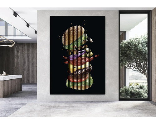 Cameră de zi cu pictură murală cu hamburger