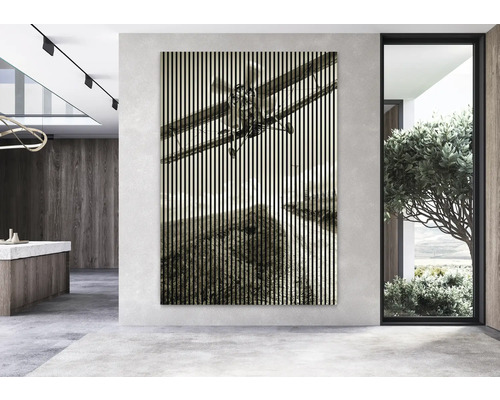 Panou decorativ de perete cu motiv aeroplan într-o cameră mobilată modern