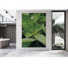Interior modern cu panou acustic cu motiv de frunze
