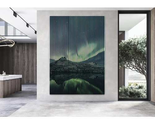 Panou decorativ de perete cu peisaj montan în spațiul de locuit