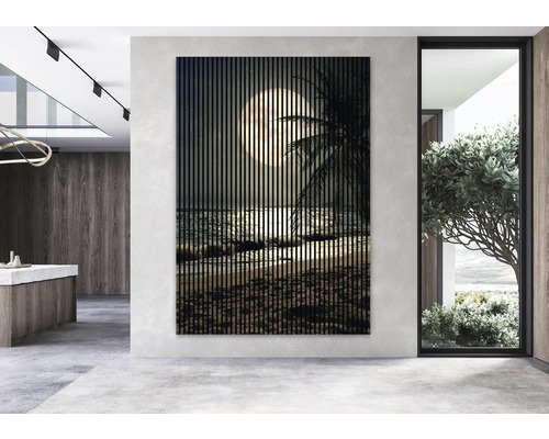 Placare decorativă pentru pereți cu motiv de plajă într-un spațiu de locuit modern.