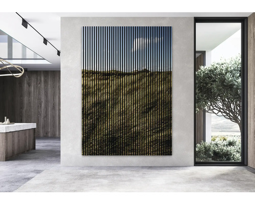 Pictură murală mare cu un peisaj într-un spațiu cu design modern