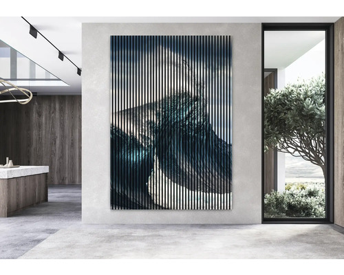 Imagine de cameră cu decor de perete cu lamele cu motiv abstract