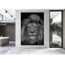 Imagine decorativă de perete cu un motiv de leu într-o cameră cu design modern.