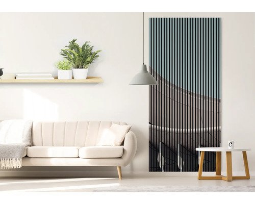 Sufragerie cu canapea, măsuță laterală și panou acustic pentru decorarea pereților