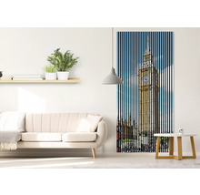 Cameră de zi cu canapea, măsuță laterală, raft cu plante și pictură murală cu motiv Big Ben