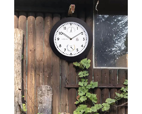 Ceas de perete Nextime cu termometru și higrometru pentru utilizare în exterior