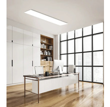 Birou luminos cu mobilier de birou și corp de iluminat plat de tavan
