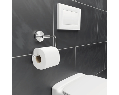 Suport metalic pentru hârtie igienică, clădire de toaletă și vas de toaletă într-o baie
