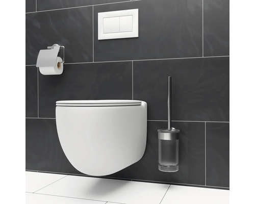 WC suspendat cu suport pentru hârtie igienică, placă de acționare și perie WC