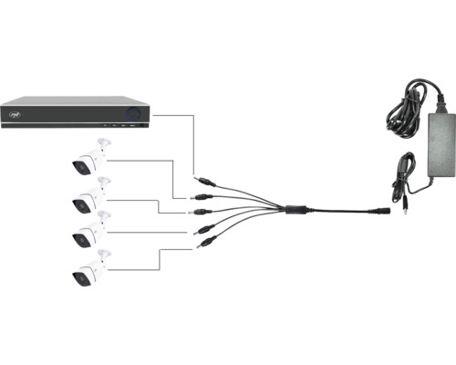 Set de camere de supraveghere cu dispozitiv de înregistrare, patru camere și accesorii