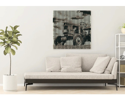 Living cu canapea și tablou mural cu un tractor