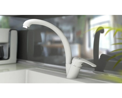 Baterie de bucătărie albă cu gât de lebădă