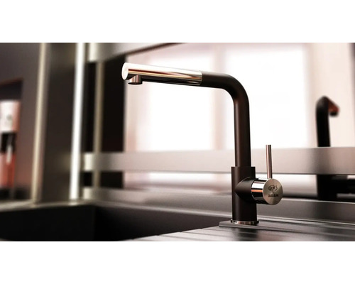 Baterie de bucătărie cu scurgere și robinet monocomandă