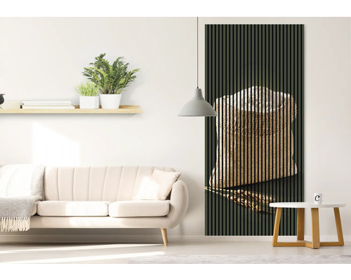 Living cu canapea, măsuță laterală și panou acustic cu motiv de sac