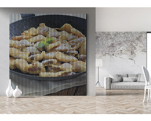 Imagine decorativă de perete cu motiv alimentar într-un mediu de locuit modern