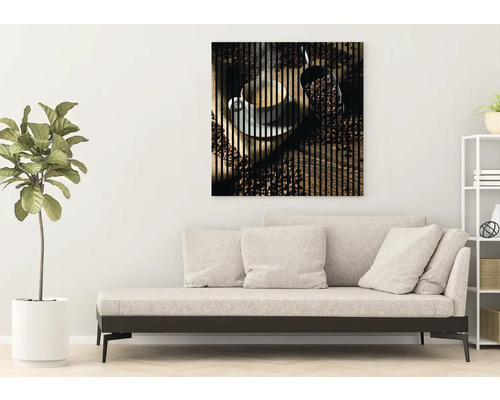 Tablou decorativ de perete cu motiv de cafea deasupra unei canapele