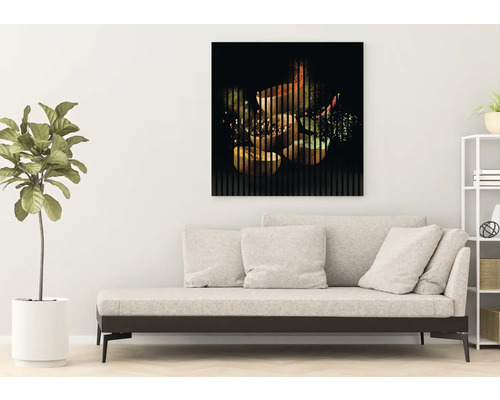 Sufragerie cu canapea și pictură murală cu motive de fructe