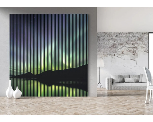 Tablou decorativ de perete cu un motiv al luminilor nordice și linii verticale